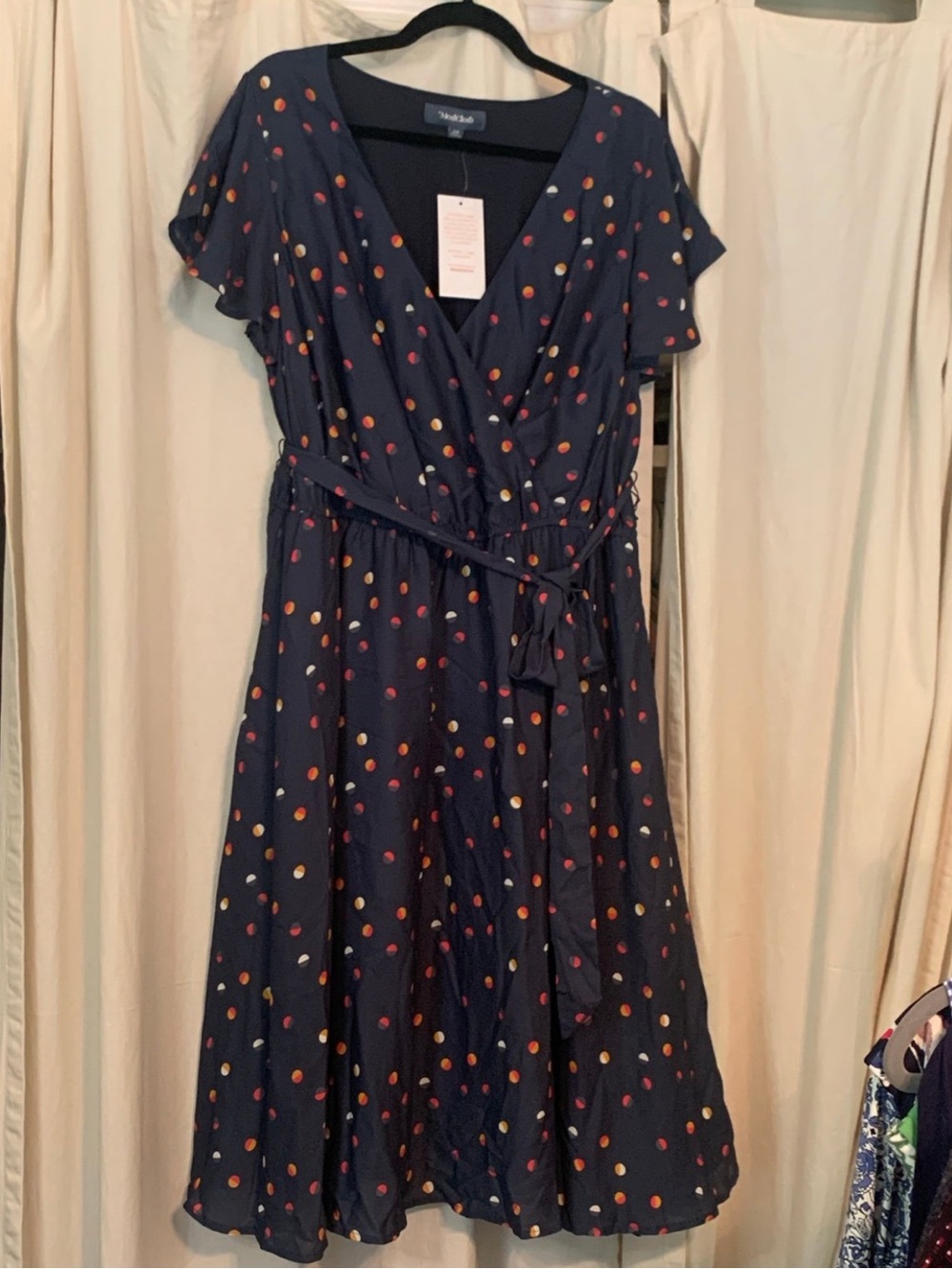 ModCloth ‘Fits of Bliss’ Navy Polka Dot Wrap Midi Dress Size 2X - Picture 3 of 9